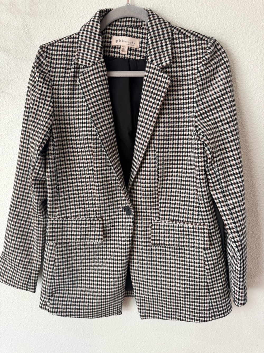 Philosophy Houndstooth Blazer in Black, White & Brown Accent - Picture 2 of 8